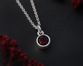 Personalised Sterling Silver January Garnet Birthstone Necklace