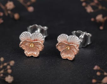 Sterling Silver February Birth Flower Violet Stud Earrings