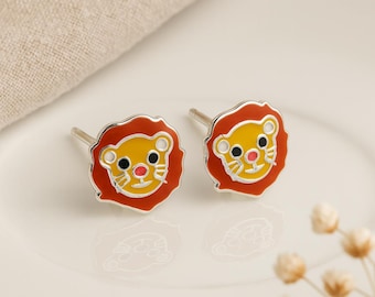 Lion Stud Earrings • Sterling Silver Animal Earrings • Cute Gift for Kids or Her • Safari Jewellery • Fun Everyday Earrings •