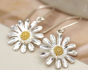 Large Sterling Silver Daisy Drop Earrings