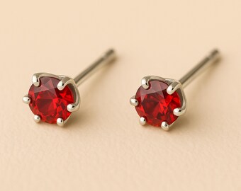 Micro Sterling Silver Ruby Stud Earrings