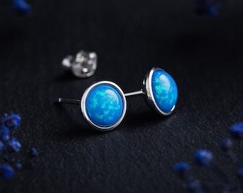Sterling Silver Blue Opal Stud Earrings
