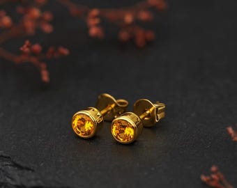 Gold Plated Sterling Silver November Citrine Birthstone Stud Earrings