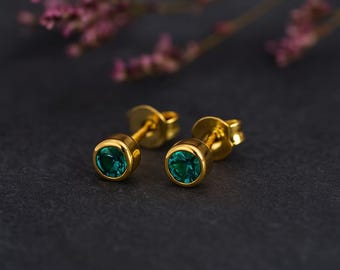 Gold Plated Sterling Silver December Blue Topaz Birthstone Stud Earrings