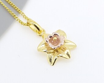 Personalised Yellow Gold Plated Sterling Silver March Daffodil Birth Flower Necklace