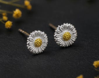 Sterling Silver Golden Sunflower Stud Earrings