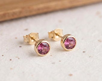 October Tourmaline Birthstone Stud Earrings in Gold Plated Sterling Silver