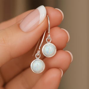 Sterling Silber Weißer Opal Tropfen Ohrringe