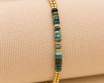 Waterproof Gold Plated Stainless Steel African Turquoise Bead Bracelet