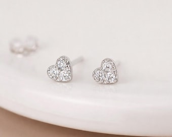 Sterling Silver Twinkling Micro Heart Stud Earrings – 3mm X 4mm