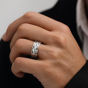 Personalised Men’s Sterling Silver Twisted Braid Spinner Ring – 8mm