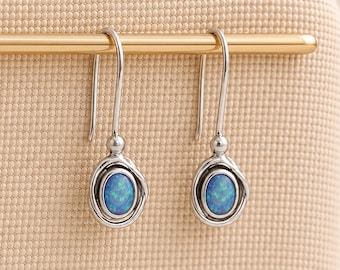 Molten Sterling Silver Opal Drop Earrings
