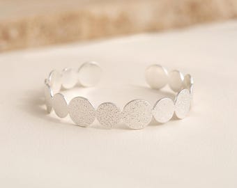 Adjustable Textured Open Cuff Bangle Bracelet with Sterling Silver Plating