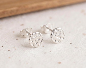 Personalised Disc Stud Earrings in Hammered Sterling Silver