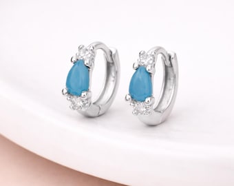 Sterling Silver Turquoise Huggie Hoop Earrings – 10mm