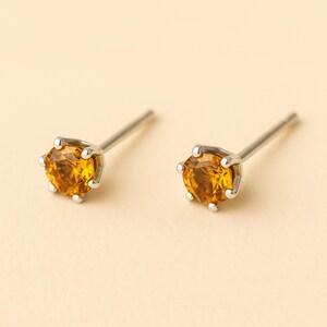 Micro Sterling Silver Citrine Stud Earrings