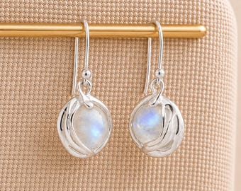 Molten Sterling Silver Rainbow Moonstone Drop Earrings