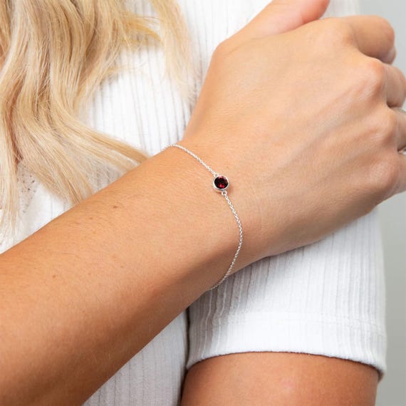 ★rosemont★ SILVER bracelet (January birthstone) RC0341 Sterling Silver January Garnet Birthstone Bracelet - Etsy
