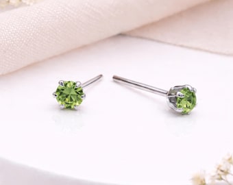 Sterling Silver Peridot Micro Stud Earrings – 3mm