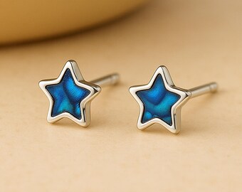 Sterling Silver Blue Paua Shell Star Stud Earrings