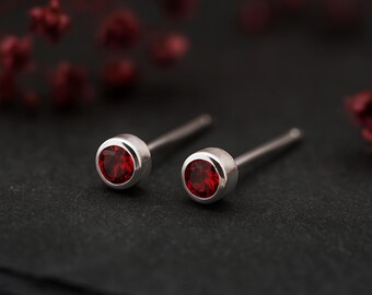 Sterling Silver January Garnet Birthstone Stud Earrings