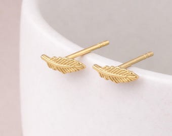 Gold Plated Sterling Silver Feather Stud Earrings – 10mm x 4mm