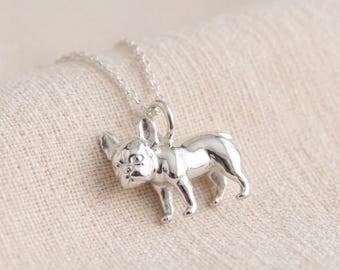 Personalised Solid French Bulldog Pendant Necklace in Sterling Silver
