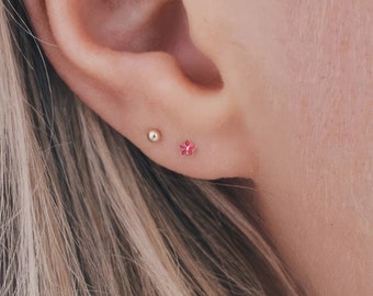 Mini Sterling Silver Pink Flower Stud Earrings