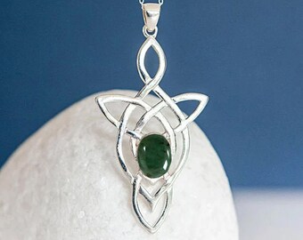 Genuine Jade Celtic Knot Necklace in Sterling Silver, Motherhood Knot, 35th Wedding Anniversary Gift, Nephrite Jade