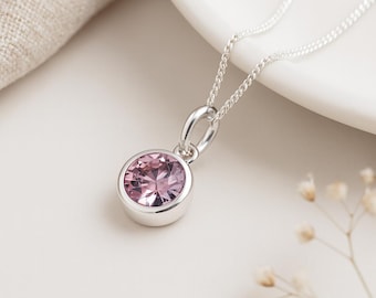 Alexandrite Birthstone Pendant • June Charm Necklace in Sterling Silver • Dainty Cubic Zirconia Gift • Personalised Birth Month Jewellery