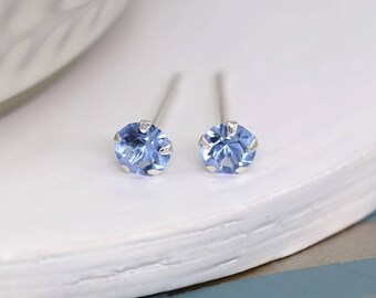 Sterling Silver March Birthstone Micro Stud Earrings – 4mm