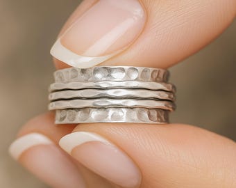 Personalised Hammered Sterling Silver Spinner Ring