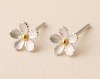 Sterling Silver Forget Me Not Flower Stud Earrings