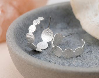 Textured Open Hoop Earrings with Sterling Silver Plating