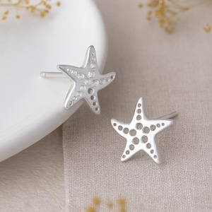 Starfish Stud Earrings • Sterling Silver Ocean Jewellery • Brushed Beach Earrings • Nautical Gift for Her •