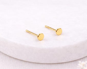 Gold Plated Sterling Silver Disc Micro Stud Earrings – 3mm