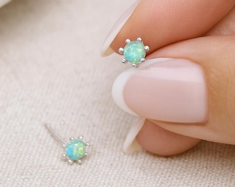 Sterling Silver Green Opal Micro Stud Earrings – 4mm