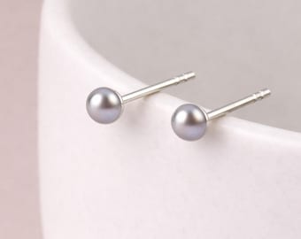 Sterling Silver Grey Freshwater Pearl Micro Stud Earrings – 3mm