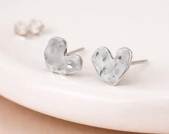 Sterling Silver Hammered Heart Stud Earrings – 12mm