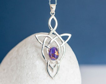 Sterling Silver Purple Turquoise Celtic Heart Knot