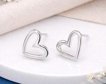 Sterling Silver Open Heart Stud Earrings – 10mm