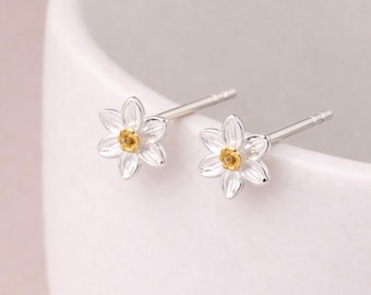 Sterling Silver And Gold Daffodil Stud Earrings – 6mm