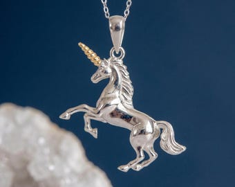 Personalised Unicorn Pendant Necklace in Sterling Silver and Gold