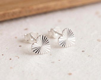 Personalised Sunburst Textured Disc Stud Earrings In Sterling Silver