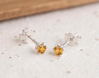 Tiny Citrine Stud Earrings in Sterling Silver