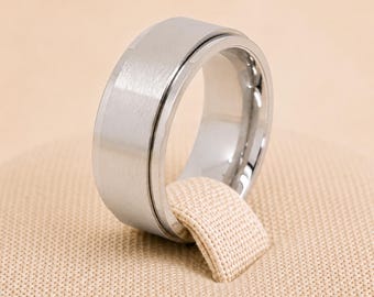 Personalised Brushed Stainless Steel Wide Spinner Ring