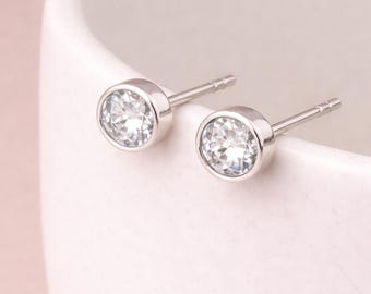 Sterling Silver April Cubic Zirconia Birthstone Stud Earrings – 7mm