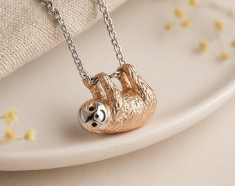 Personalised Sterling Silver And Rose Gold Sloth Necklace
