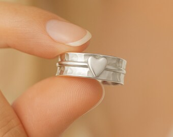 Personalised Sterling Silver Heart Spinner Ring