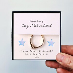 Sterling Silver and Brass Pebble Stacking Ring Set with Personalised Watercolour Card image 5